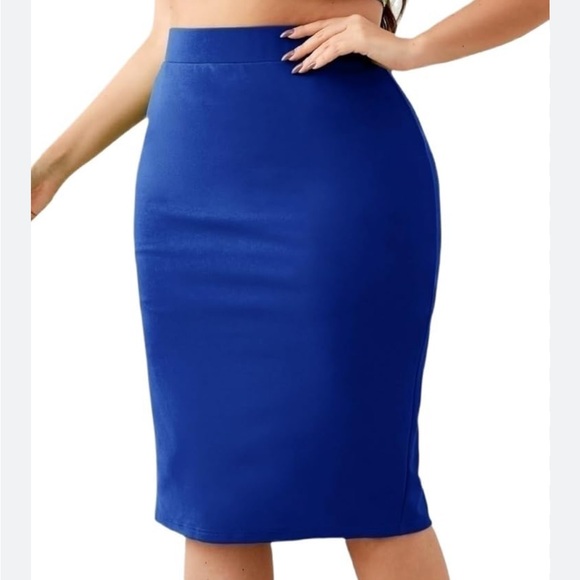 Studio F Royal Blue High-Waisted Elastic Pencil Skirt Back Slip Women’s Size 12 - Picture 1 of 16